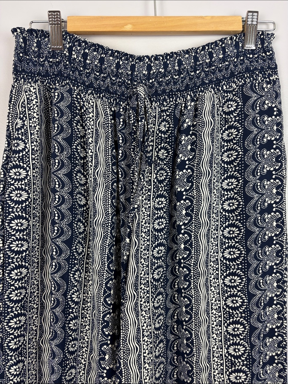 BloomChic Wide Leg Palazzo Pants Plus Size 14/16 Navy White Boho Pull On - Picture 3 of 10